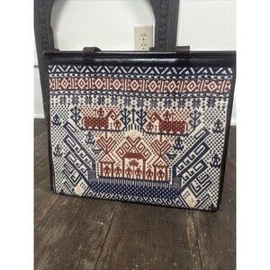 VTG Handmade Gammon Shire Woven Leather Tapestry Square Tote Bag Unique Rare